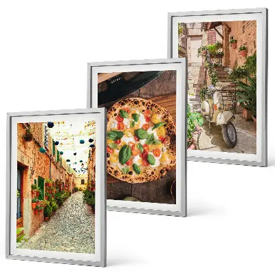 Set of 3 framed wall art pieces Charming streets with pizza