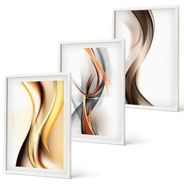 Wall art set yellow gray and brown waves