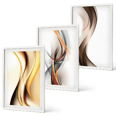 Wall art set yellow gray and brown waves