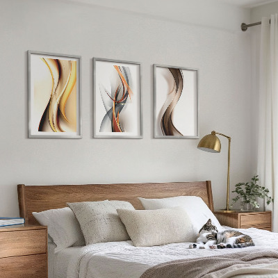 Wall art set Yellow gray-brown waves