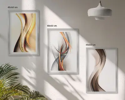Wall art set yellow gray and brown waves