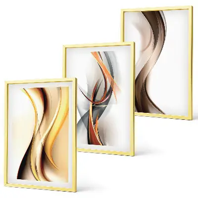 Wall art set yellow gray and brown waves