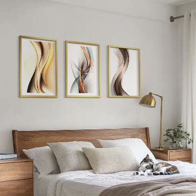 Wall art set Yellow gray-brown waves