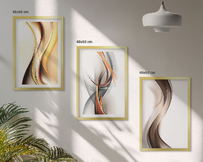 Wall art set Yellow gray-brown waves