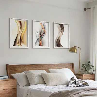 Wall art set yellow gray and brown waves