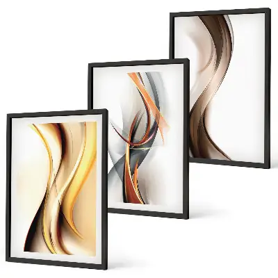 Wall art set yellow gray and brown waves