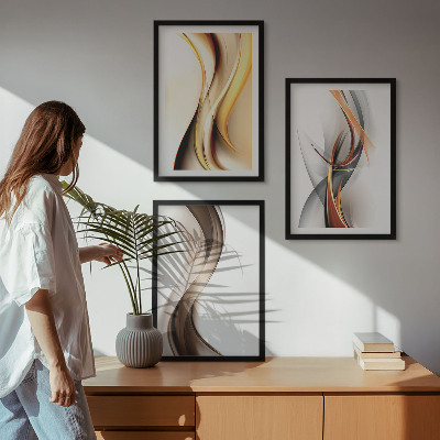 Wall art set Yellow gray-brown waves