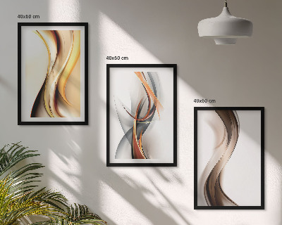 Wall art set Yellow gray-brown waves