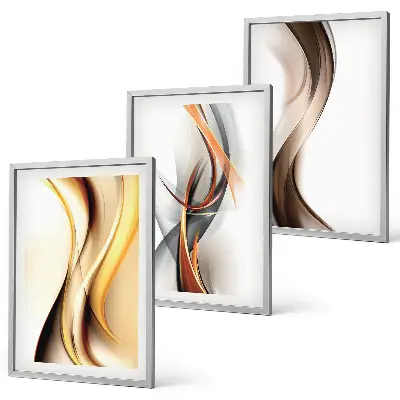 Wall art set yellow gray and brown waves