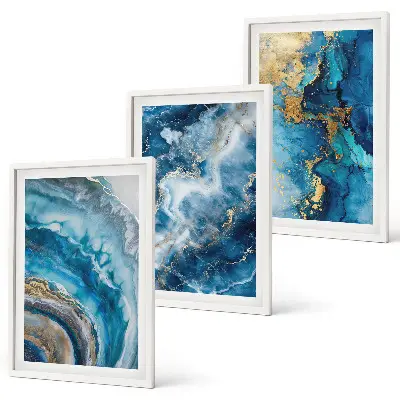 Blue abstract patterns wall art set of 3 framed pieces