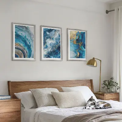 Blue abstract patterns wall art set of 3 framed pieces