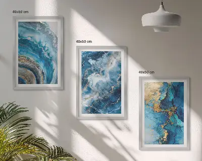 Set of 3 framed wall art pieces Blue abstract patterns