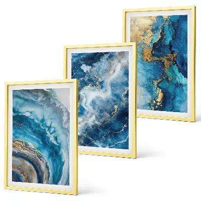 Blue abstract patterns wall art set of 3 framed pieces