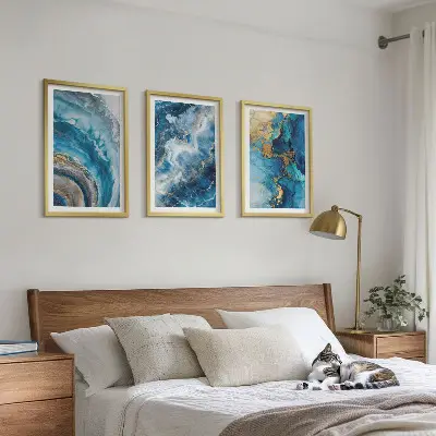 Blue abstract patterns wall art set of 3 framed pieces