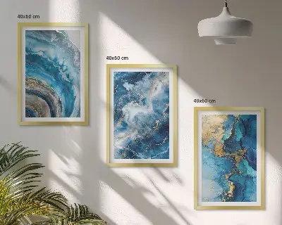 Blue abstract patterns wall art set of 3 framed pieces