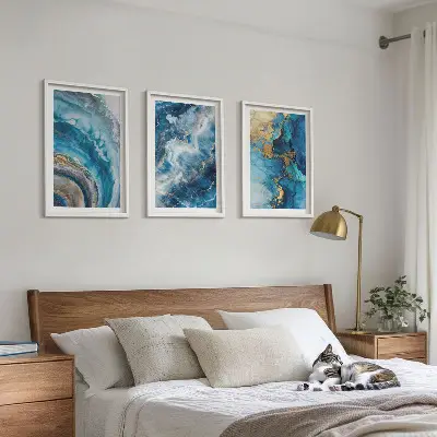 Blue abstract patterns wall art set of 3 framed pieces