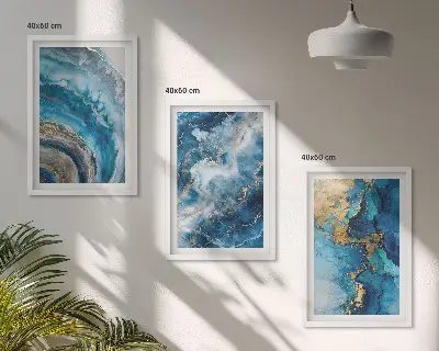 Blue abstract patterns wall art set of 3 framed pieces