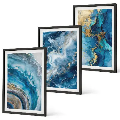 Blue abstract patterns wall art set of 3 framed pieces