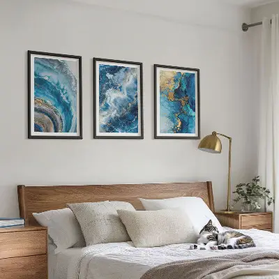 Blue abstract patterns wall art set of 3 framed pieces