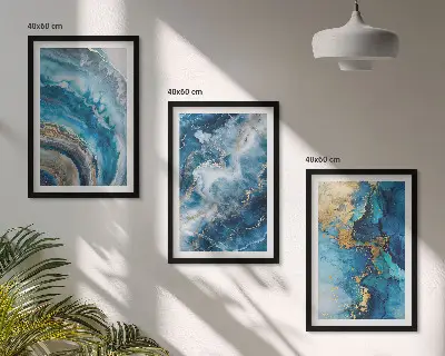 Blue abstract patterns wall art set of 3 framed pieces