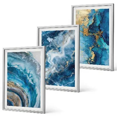 Set of 3 framed wall art pieces Blue abstract patterns