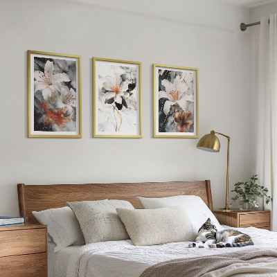 Wall art set Flowers marble white black