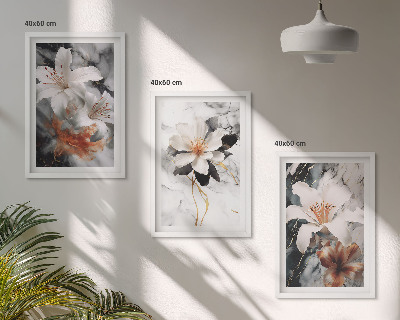 Wall art set Flowers marble white black