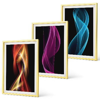 Three-piece wall art piece Neon waves lines dark background