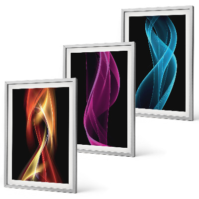 Three-piece wall art piece Neon waves lines dark background