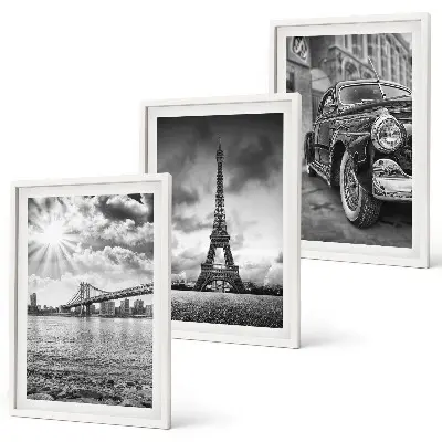 Set of 3 framed wall art pieces City views, bridges, Eiffel Tower