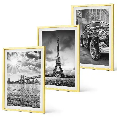 Set of 3 framed wall art pieces City views, bridges, Eiffel Tower