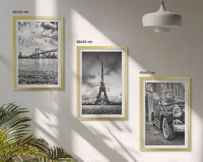 Set of 3 framed wall art pieces featuring city views of bridges and the Eiffel Tower