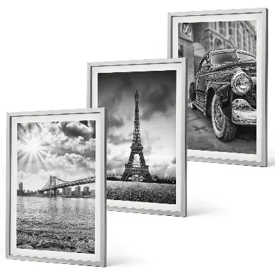 Set of 3 framed wall art pieces City views, bridges, Eiffel Tower