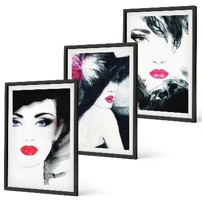 Three-piece wall art piece Portraits of women with lips