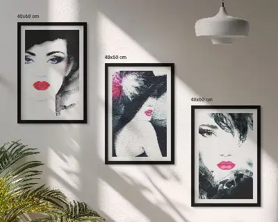 Three-piece wall art piece Portraits of women with lips