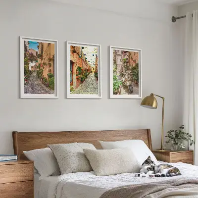 Set of 3 framed wall art pieces Streets, flowers, Italian atmosphere