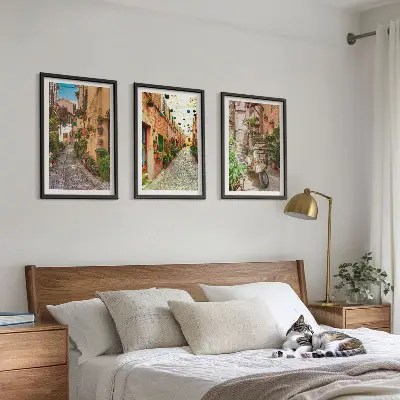 Set of 3 framed wall art pieces Streets, flowers, Italian atmosphere