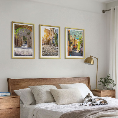 Three-piece wall art piece Charming stone streets