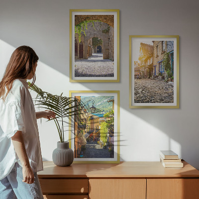 Three-piece wall art piece Charming stone streets