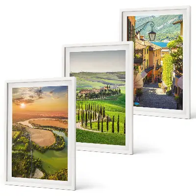 Set of 3 framed wall art pieces featuring Italian river street landscapes