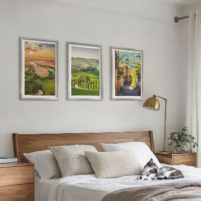 Set of 3 framed wall art pieces featuring Italian river street landscapes