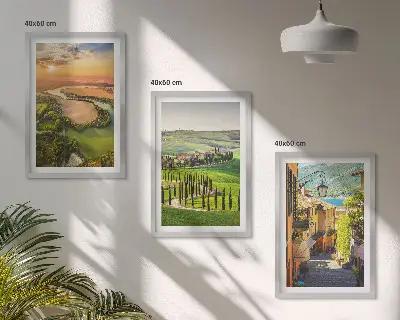 Set of 3 framed wall art pieces featuring Italian river street landscapes