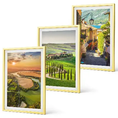 Set of 3 framed wall art pieces featuring Italian river street landscapes