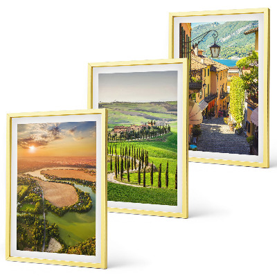 Set of 3 framed wall art pieces Italian landscapes river street
