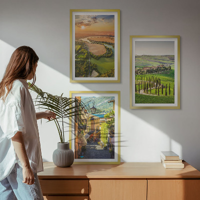 Set of 3 framed wall art pieces Italian landscapes river street