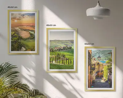 Set of 3 framed wall art pieces featuring Italian river street landscapes