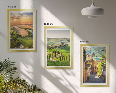 Set of 3 framed wall art pieces Italian landscapes river street