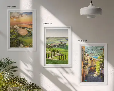 Set of 3 framed wall art pieces featuring Italian river street landscapes