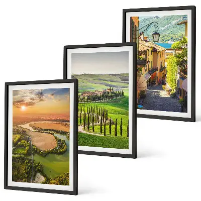 Set of 3 framed wall art pieces featuring Italian river street landscapes