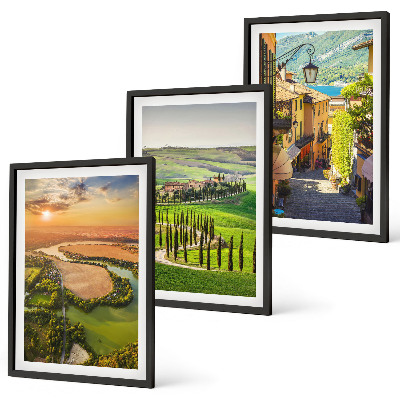 Set of 3 framed wall art pieces Italian landscapes river street